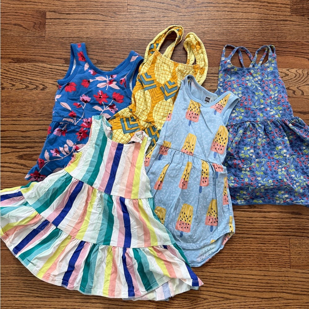 Girls Tea Collection Summer Dress & Romper Bundle - Bright Multi & Pastel Prints